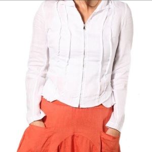 Oizini Italian Designer Fitted Jacket White Linen XS / Small Zip Up Top
